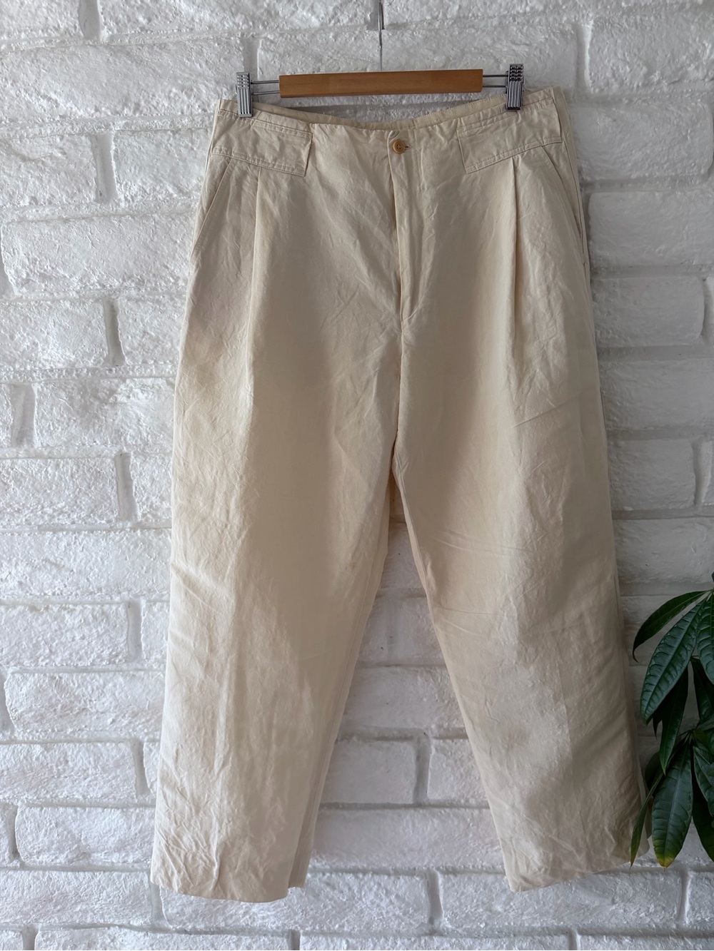 Neutral Linen-Blend Wide Leg Pants — Women Sz L P-15 - Picture 3 of 6